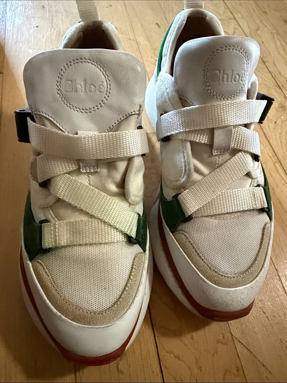 Chloe Chunky Athletic Sneakers in Cream, Green and Brown - Picture 2 of 7